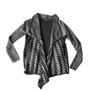 NIC+ZOE PS Gray Black Open Front Cardigan Knit Sweater Textured‎ Cozy